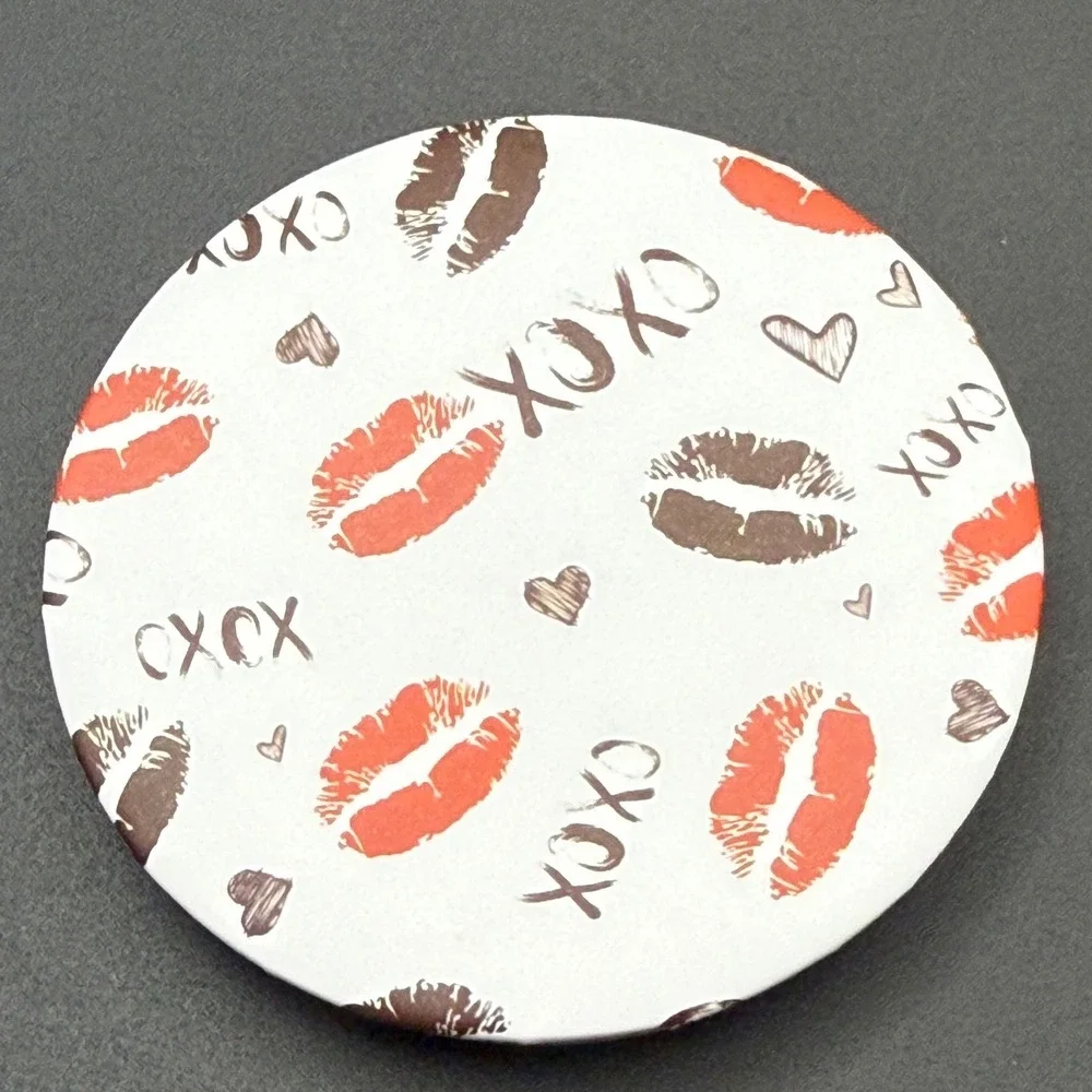 Cute Round Compact Mirror XOXO Kiss Lip Print‎ Travel Makeup Mirror